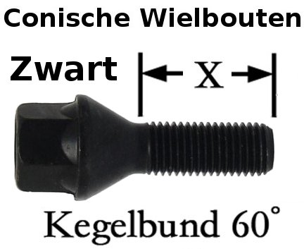 Zwarte Wielbouten Conisch M14x1.25 33mm